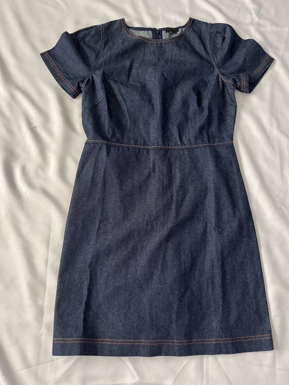Ann Taylor Dark Blue Denim Short Sleeve Sheath Dress
